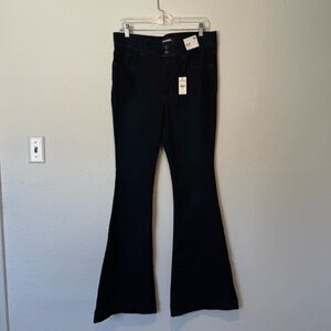 EXPRESS Bell Flare High Rise Dark Denim Rinse Flare Jeans